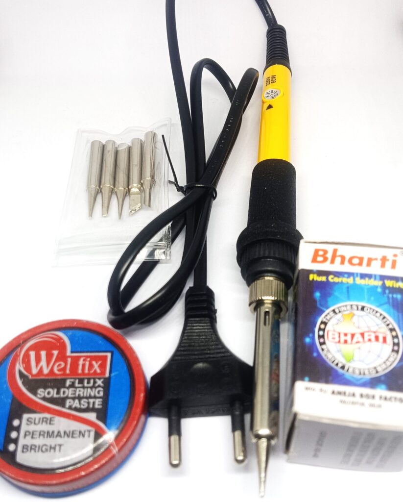 Soldering Kit with Temperature Control Iron, 50g 60/40 Solder Wire (SWG 18), 15g Flux Paste & 5 Tips